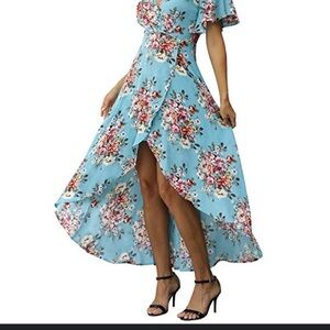 Floral Blue High- Low Maxi Dress